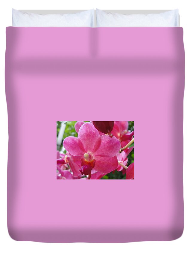 Coral Orchid Duvet Cover featuring the photograph Coral Orchid by Susan Nash