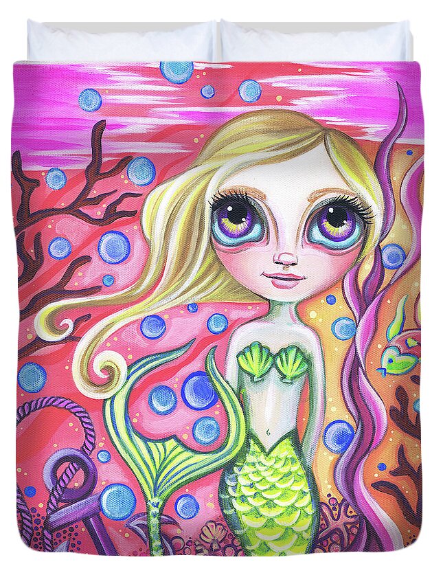 Mermaid Duvet Cover featuring the painting Coral Reef Mermaid by Jaz Higgins