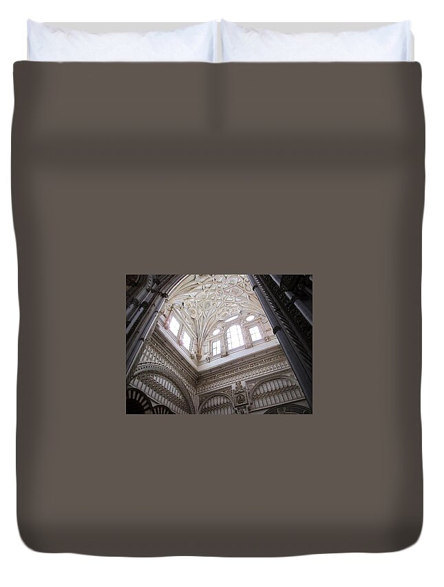  Duvet Cover featuring the photograph Cordoba Cathedral Ancient Ornate Ceiling IV Spain by John Shiron