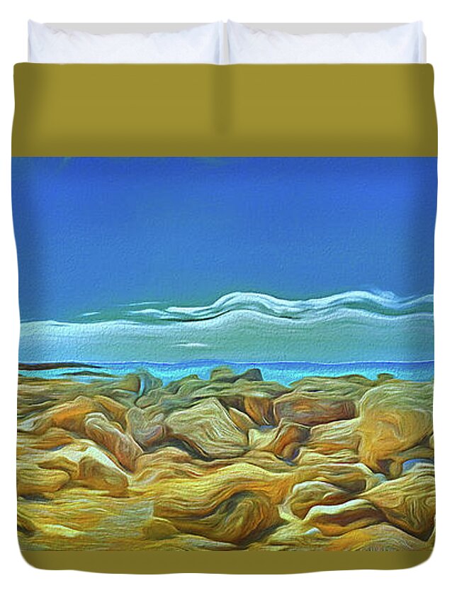 Corfu Duvet Cover featuring the photograph Corfu 3 - Surreal Rocks by Leigh Kemp