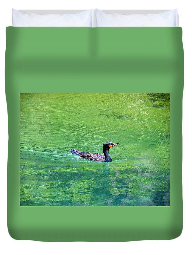Nature Duvet Cover featuring the photograph Cormorant Spring by Judy Wanamaker