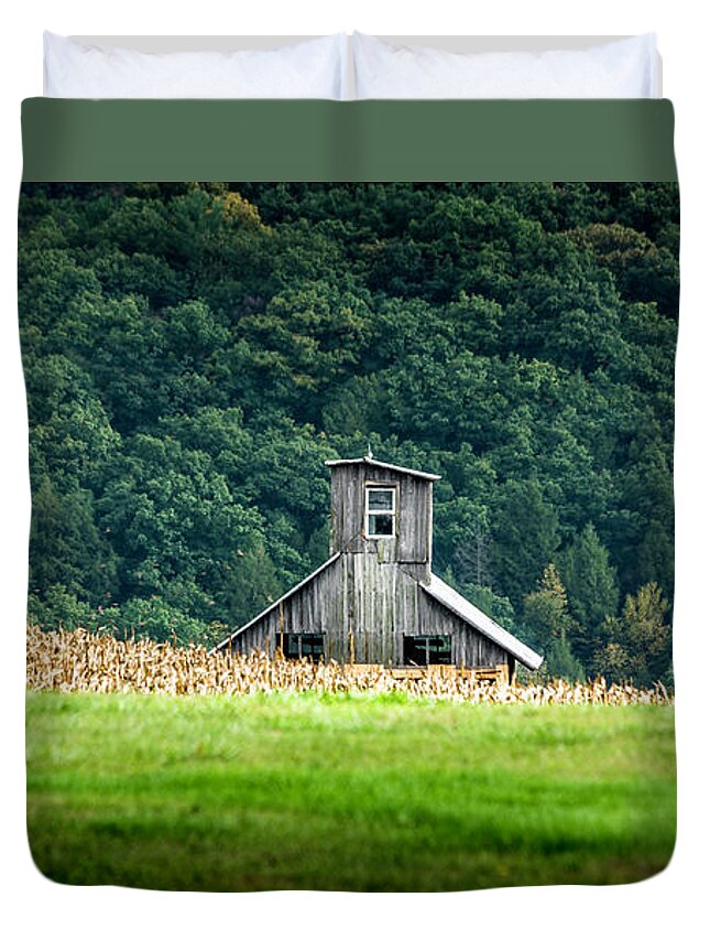 Grain Duvet Cover featuring the photograph Corn Field Silo by Marvin Spates