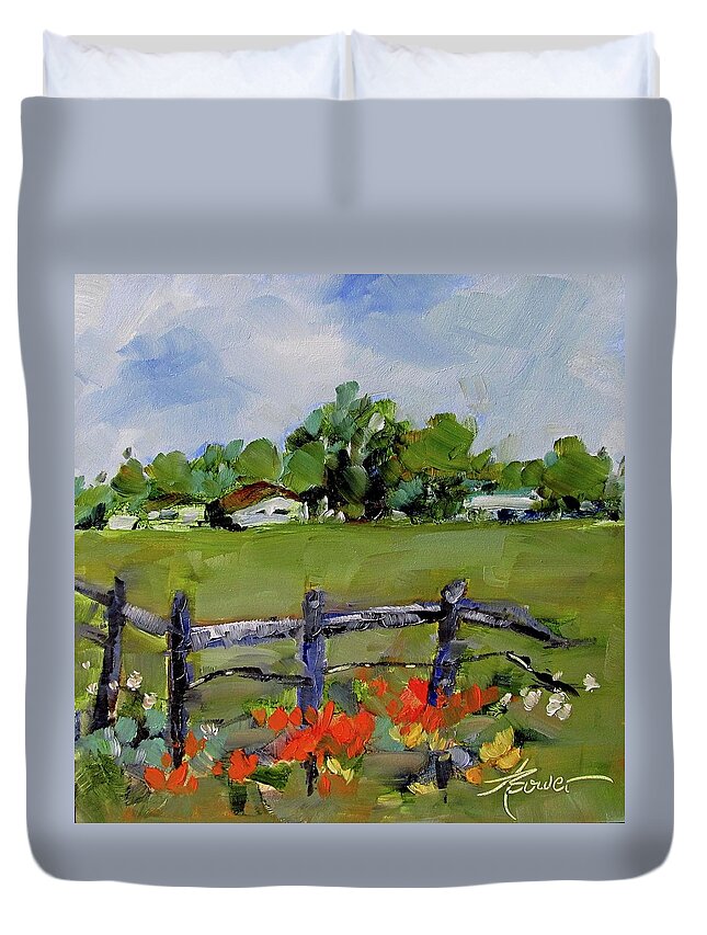 Texas Duvet Cover featuring the painting Corner Lot, Texas Style by Adele Bower