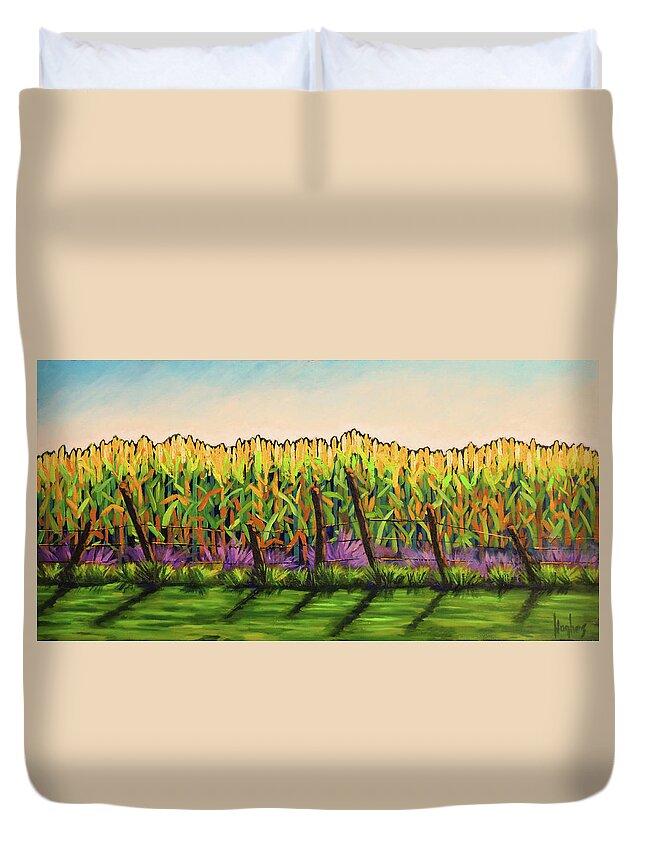 Cornfield Duvet Cover featuring the painting Cornfield Color by Kevin Hughes