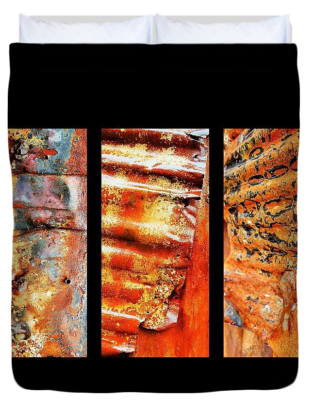 Aussie Galvanised Iron Duvet Cover featuring the photograph Corrugated Iron Triptych #2 by Lexa Harpell