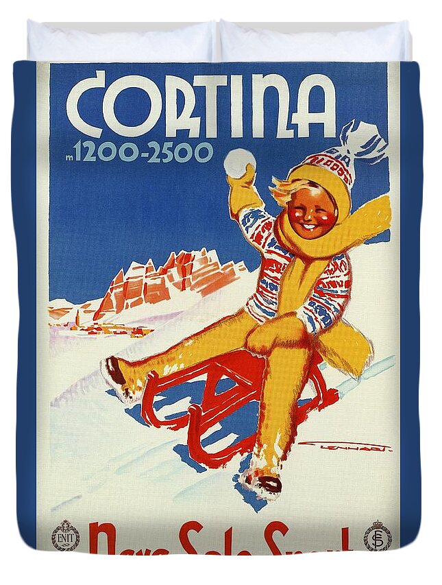 Vintage Duvet Cover featuring the digital art Cortina snow sun winter sport by Heidi De Leeuw