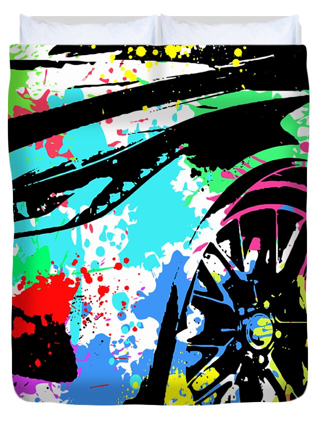 Chevy Duvet Cover featuring the digital art Corvette Pop Art 3 by Ricky Barnard