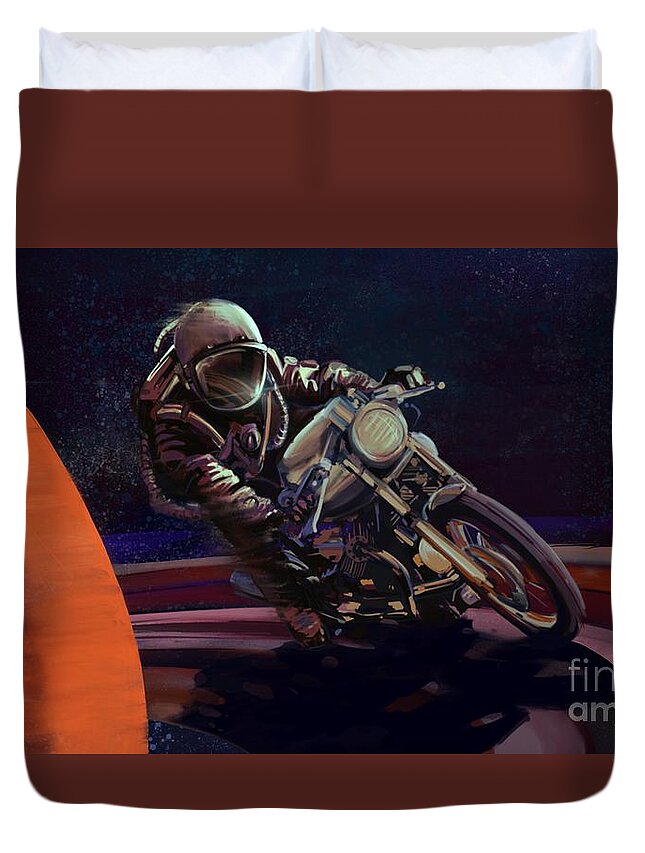 Cafe Racer Duvet Cover featuring the painting Cosmic cafe racer by Sassan Filsoof