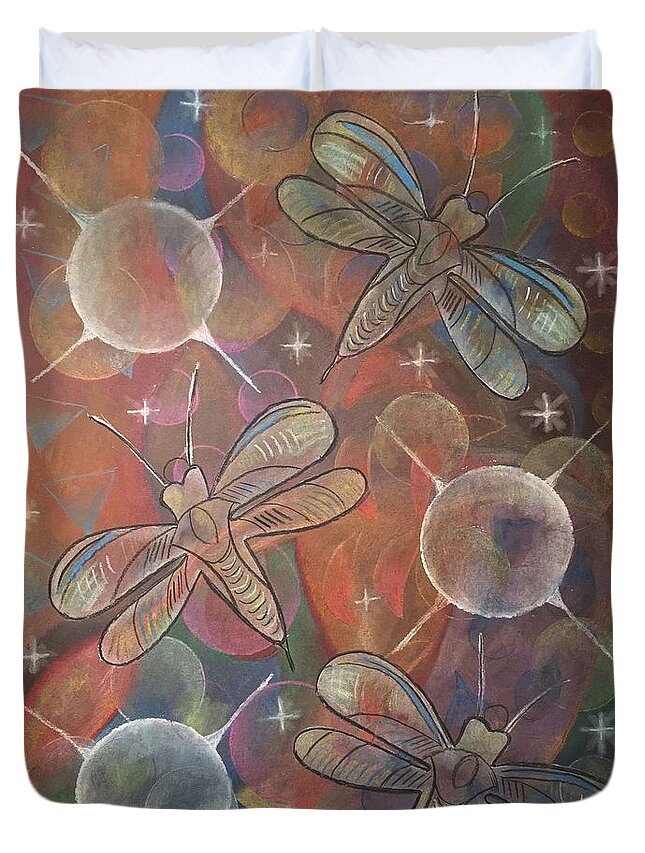 Dragonfly Duvet Cover featuring the pastel Cosmic Dragonflies by Laurie's Intuitive