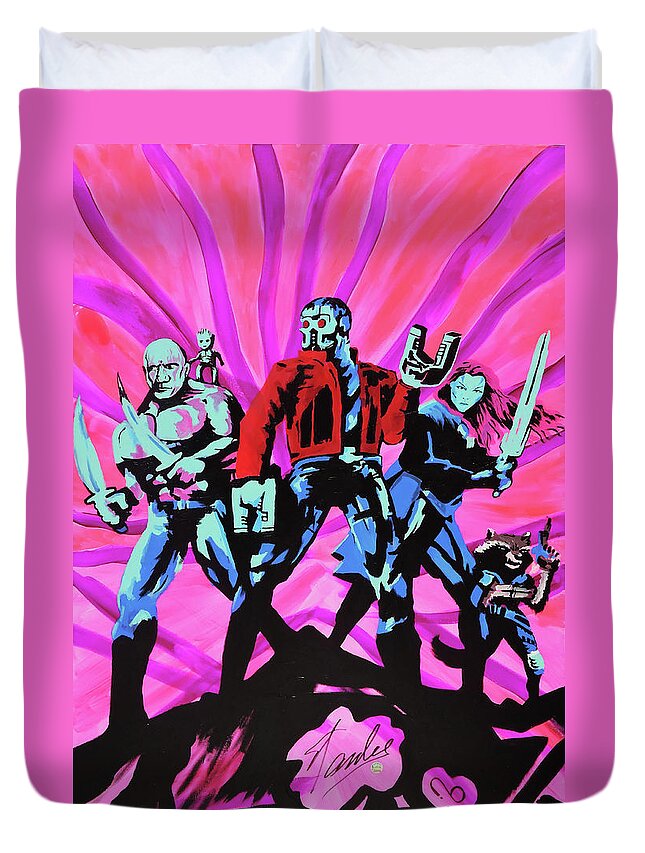 Galaxy Duvet Cover featuring the painting Cosmic Guardians of the Galaxy 2 by Nicole Burnett
