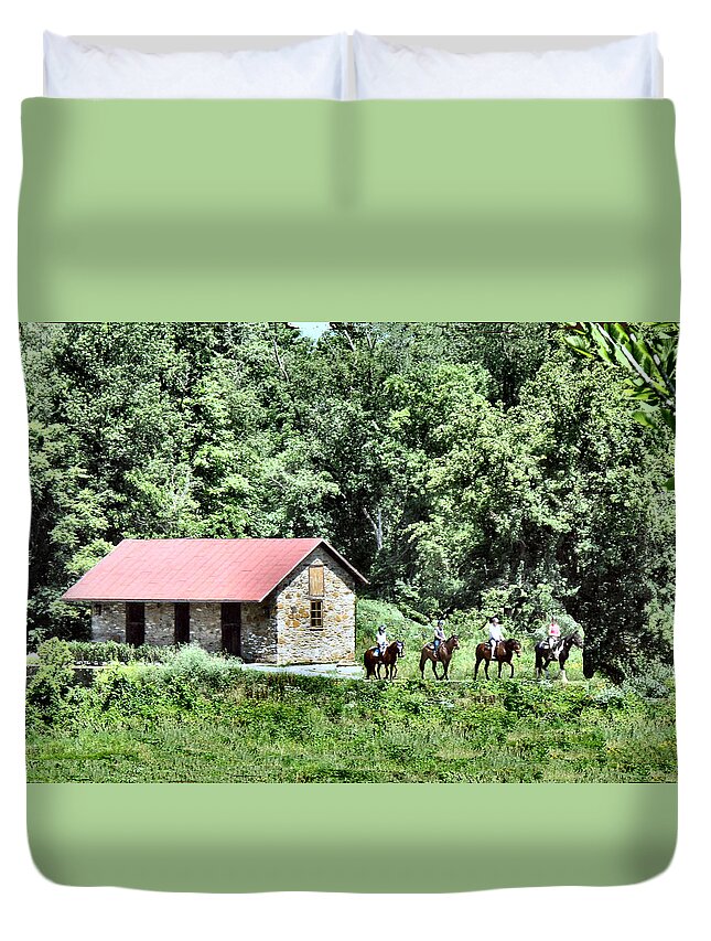 Countryside Duvet Cover featuring the digital art Cottage Life 11 by Lin Grosvenor