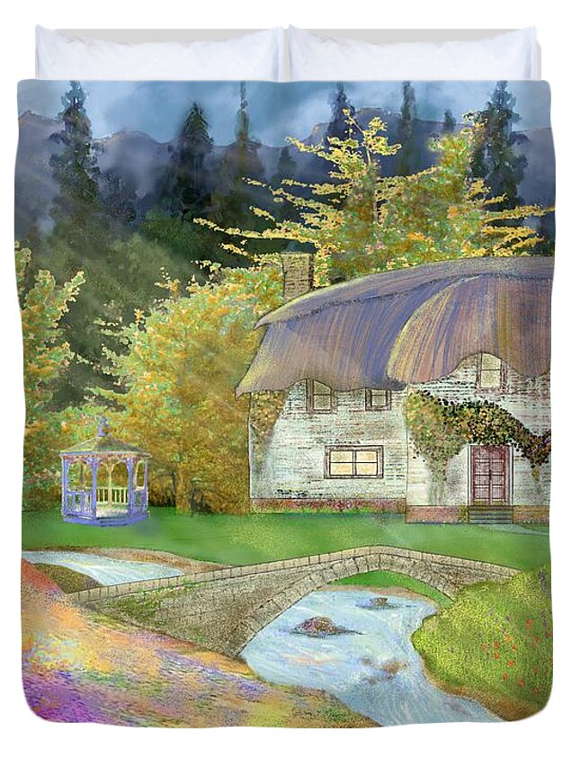Victor Shelley Duvet Cover featuring the painting Cottage by Victor Shelley