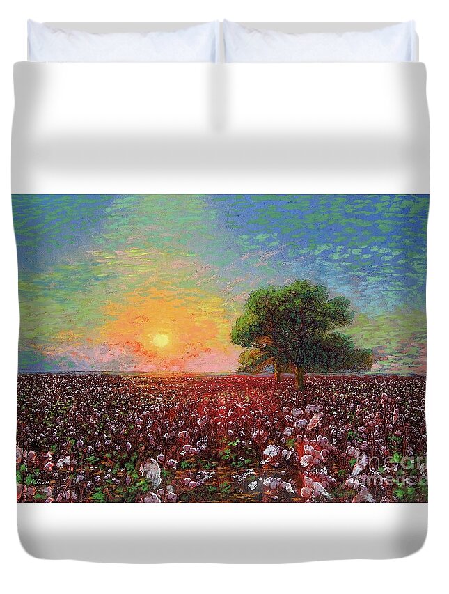 Floral Duvet Cover featuring the painting Cotton Field Sunset by Jane Small