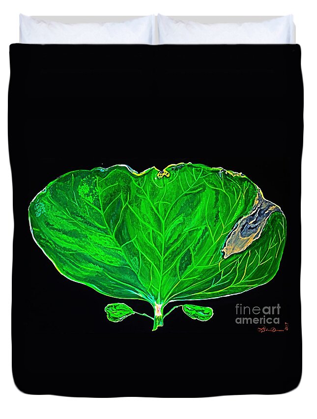 Print Duvet Cover featuring the painting Cotton Sprout Leaf by Barbara Donovan