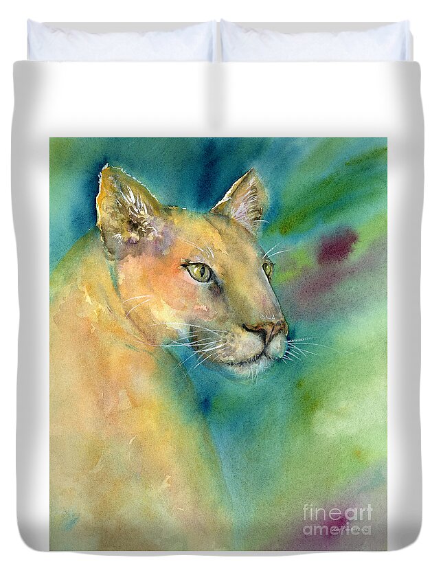 Cat Duvet Cover featuring the painting Cougar by Amy Kirkpatrick