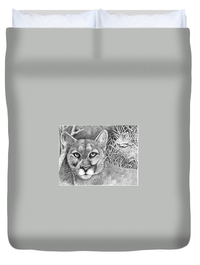 Wildlife Duvet Cover featuring the drawing Cougar by Lawrence Tripoli
