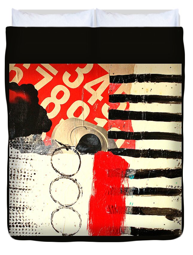 Collage Duvet Cover featuring the mixed media Countdown by Nancy Merkle
