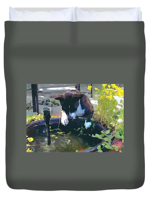 Dog Duvet Cover featuring the digital art Counting Fish by Tg Devore