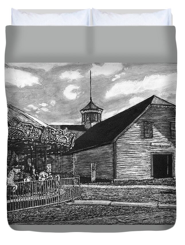 Landscape Duvet Cover featuring the drawing Country Fair by Robert Goudreau
