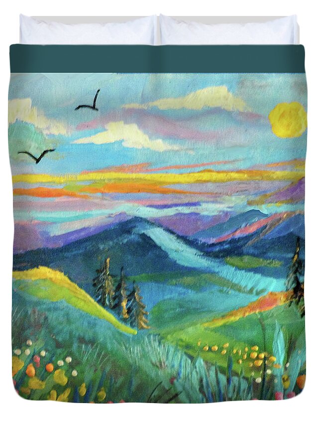 Encaustic Duvet Cover featuring the painting Country Hills by Jean Batzell Fitzgerald