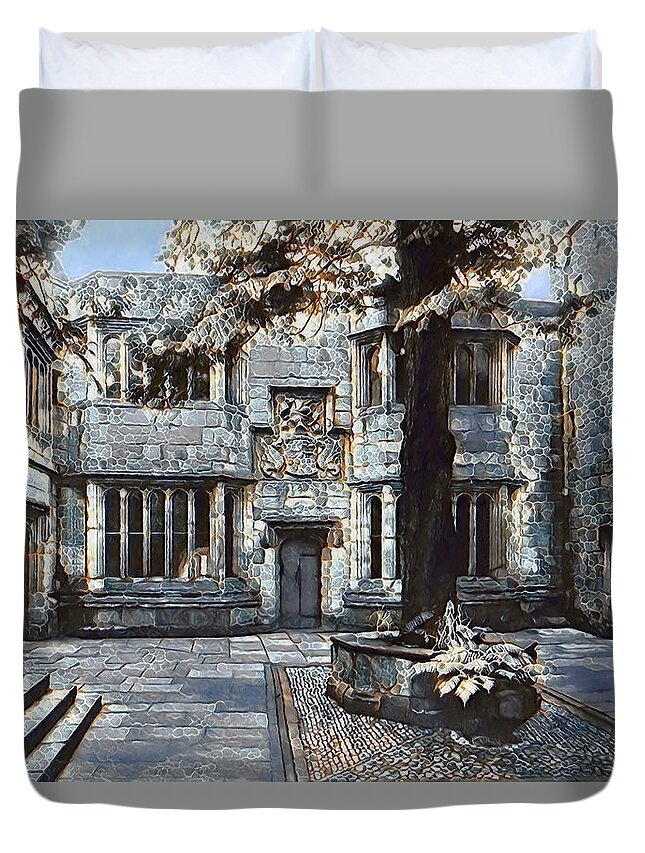 Castle Duvet Cover featuring the digital art Courtyard of Skipton Castle by Pennie McCracken