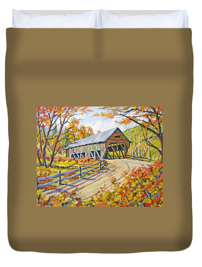 Water Duvet Cover featuring the painting Covered Bridge 2 by Richard T Pranke