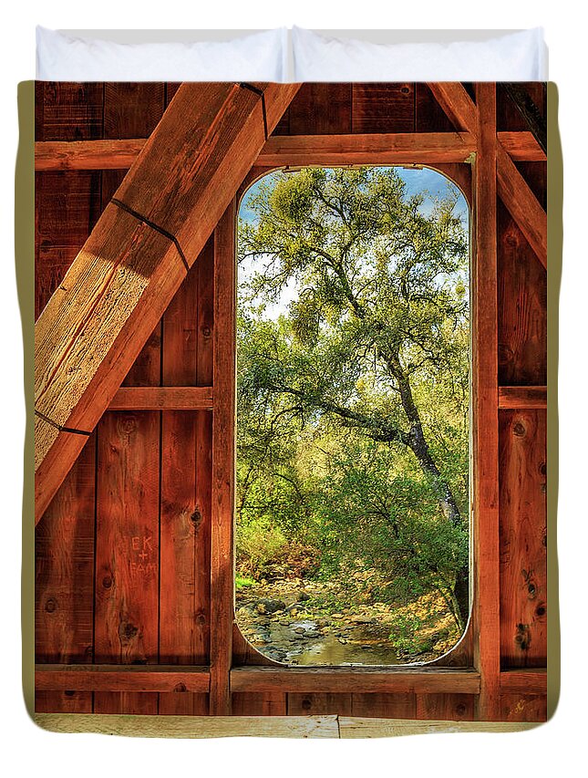 Covered Bridge Duvet Cover featuring the photograph Covered Bridge Window by James Eddy