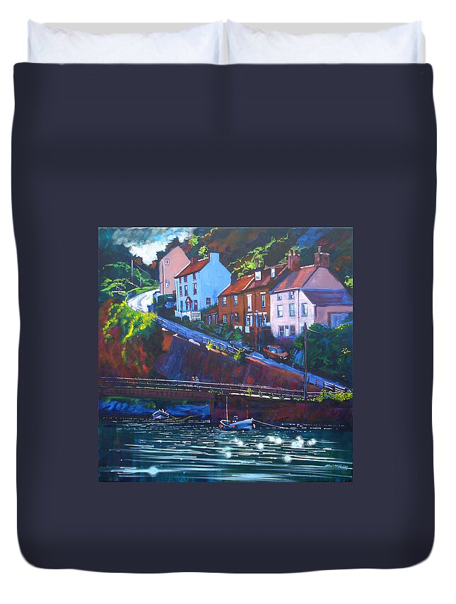 Beach Duvet Cover featuring the painting Cowbar - Staithes by Neil McBride