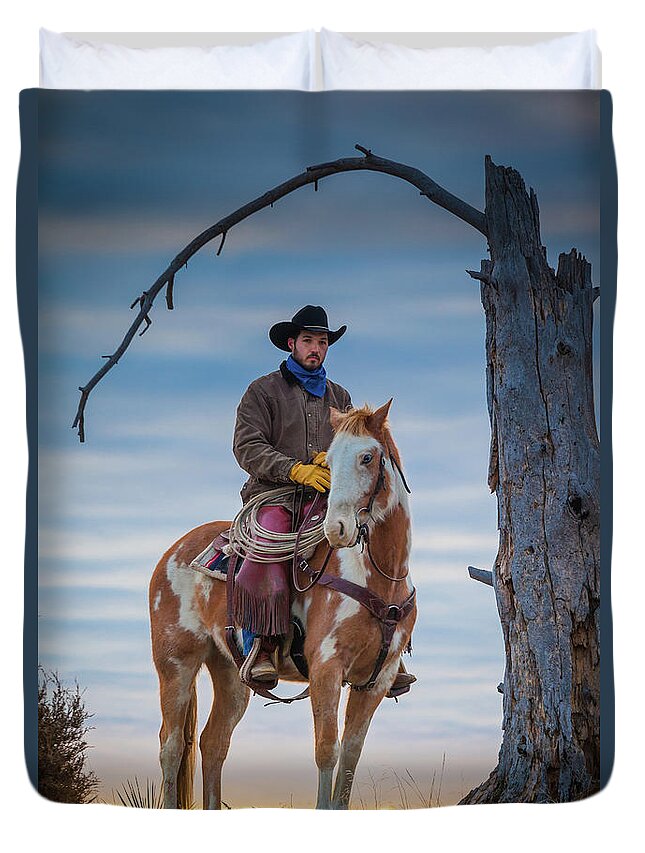 America Duvet Cover featuring the photograph Cowboy Under Tree by Inge Johnsson