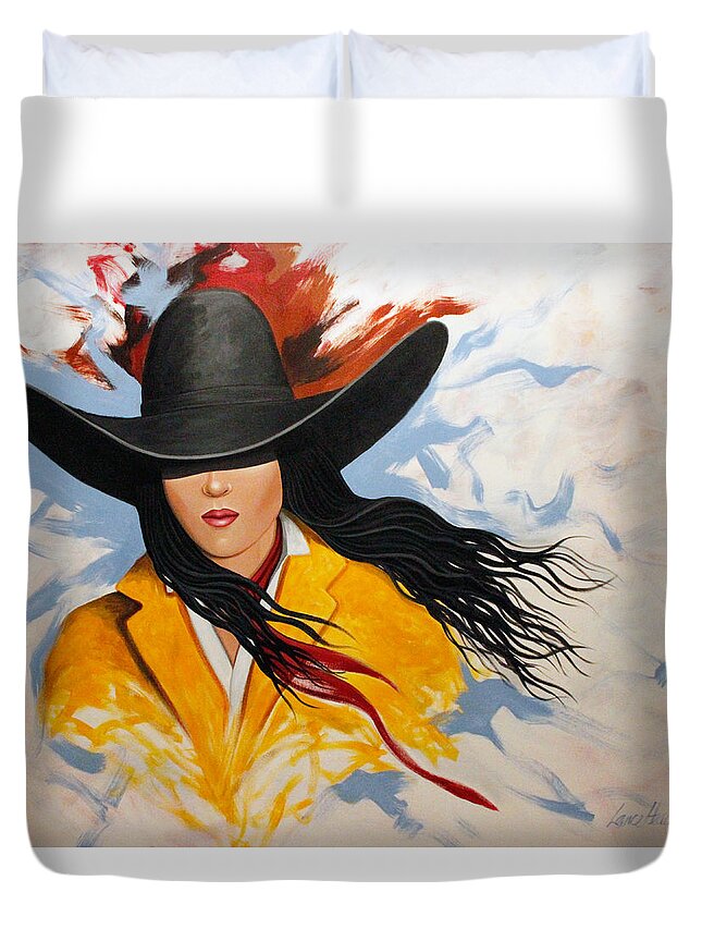 Cowgirl Duvet Cover featuring the painting Cowgirl Colors #3 by Lance Headlee