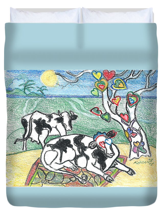 Cowtoons Duvet Cover featuring the drawing CowMed by Kippax Williams