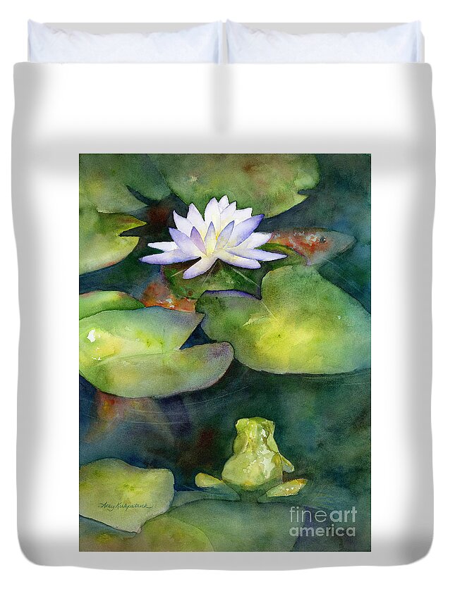 Koi Duvet Cover featuring the painting Coy Koi by Amy Kirkpatrick