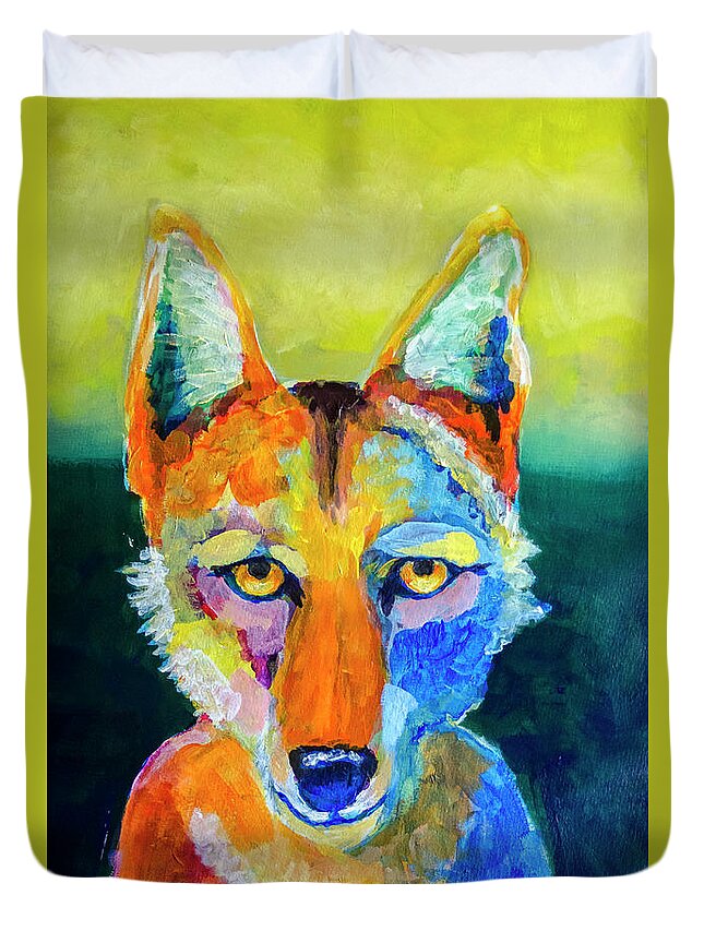 Coyote Duvet Cover featuring the painting Coyote by Rick Mosher