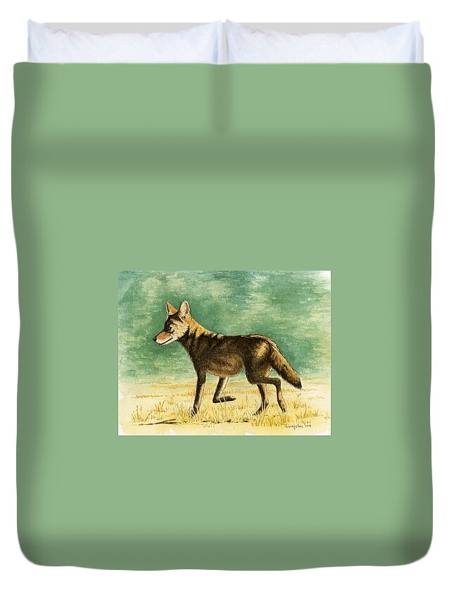 Coyote Duvet Cover featuring the drawing Coyote by Timothy Livingston