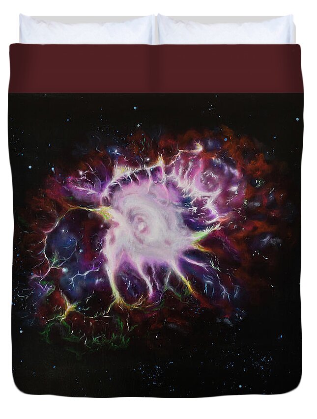 Oil Painting Duvet Cover featuring the painting Crab Nebula by Neslihan Ergul Colley
