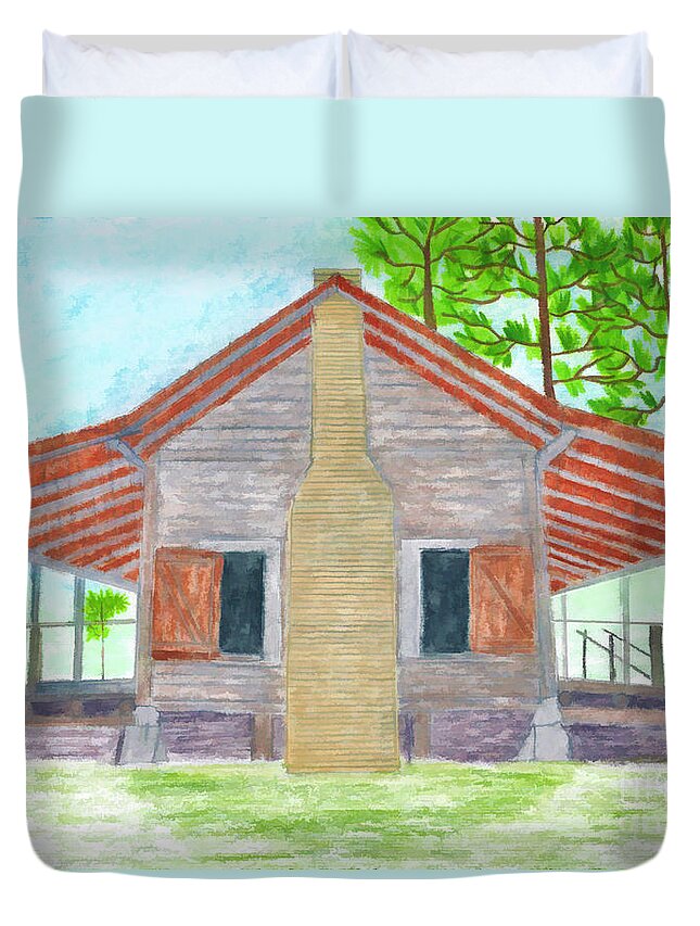 Illustration Duvet Cover featuring the drawing Cracker House - Florida by D Hackett