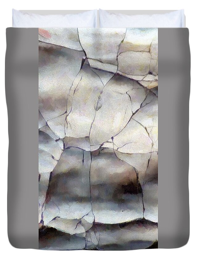 Abstract Duvet Cover featuring the painting Crackle by Lelia DeMello