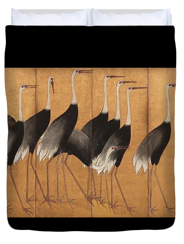Ogata Korin Duvet Cover featuring the painting Cranes by Ogata Korin