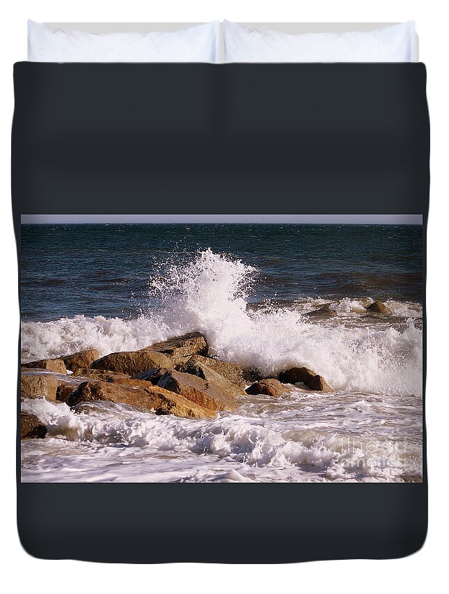 Seascape Duvet Cover featuring the photograph Crashing Surf by Eunice Miller