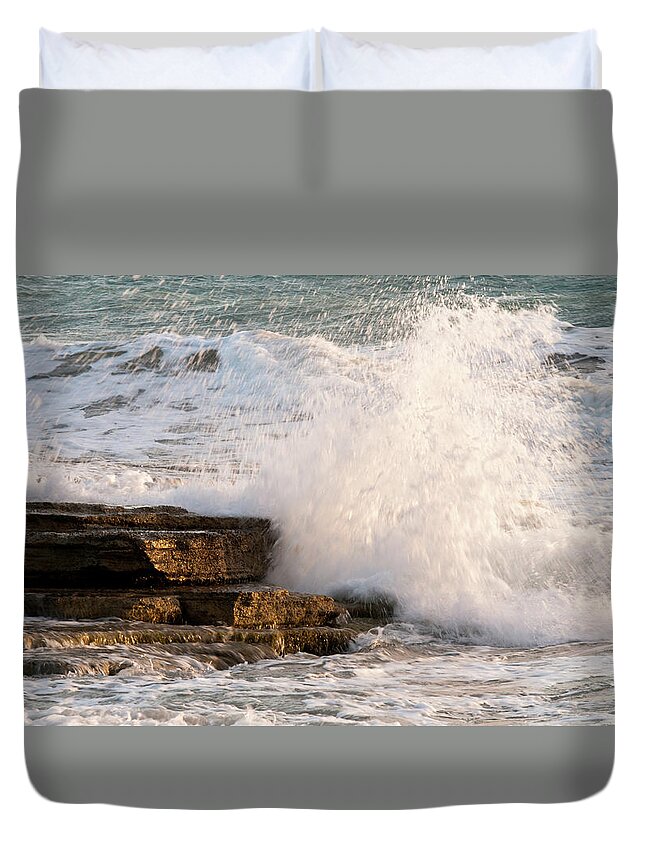Wave Duvet Cover featuring the photograph Crashing waves by Michalakis Ppalis