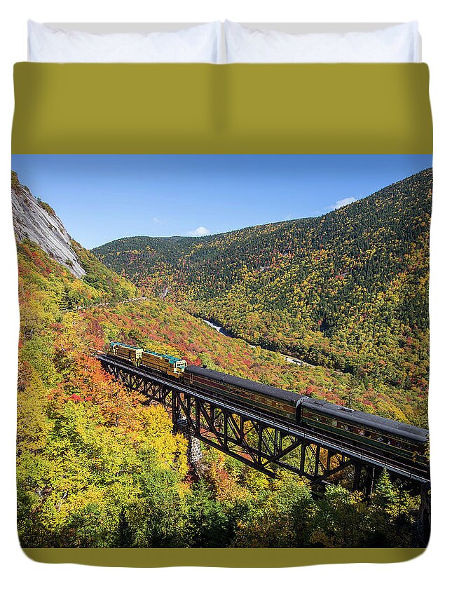 Crawford Duvet Cover featuring the photograph Crawford Autumn Train Trestle by Chris Whiton