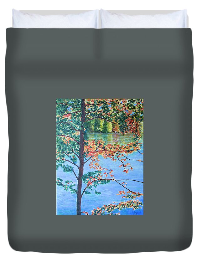 Lake Duvet Cover featuring the painting Crawford Lake ON by Milly Tseng