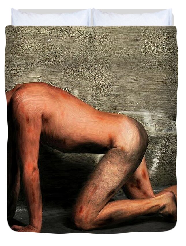 Crawling Duvet Cover featuring the painting Crawling Away by Troy Caperton