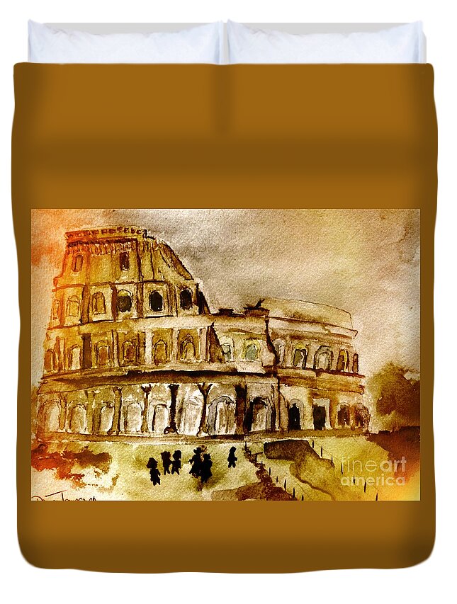 Colosseum Duvet Cover featuring the painting Crazy Colosseum by Denise Tomasura