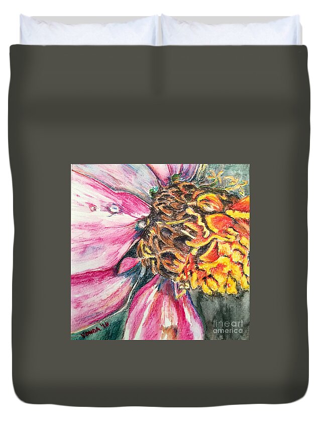 Macro Duvet Cover featuring the drawing Crazy Top by Vonda Lawson-Rosa