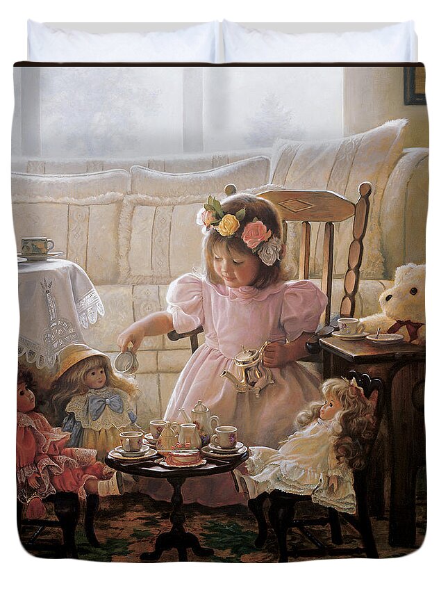 Girl Duvet Cover featuring the painting Cream and Sugar by Greg Olsen