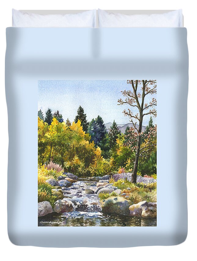 Rocky Mountain Painting Duvet Cover featuring the painting Creek at Caribou by Anne Gifford