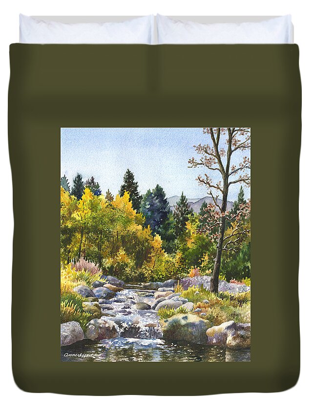 Fall Trees Painting Duvet Cover featuring the painting Creek at Caribou Ranch by Anne Gifford