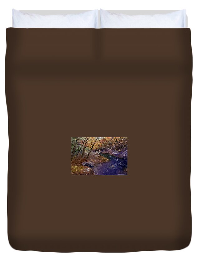 Landscape Duvet Cover featuring the painting Creek Bank by Stephen King