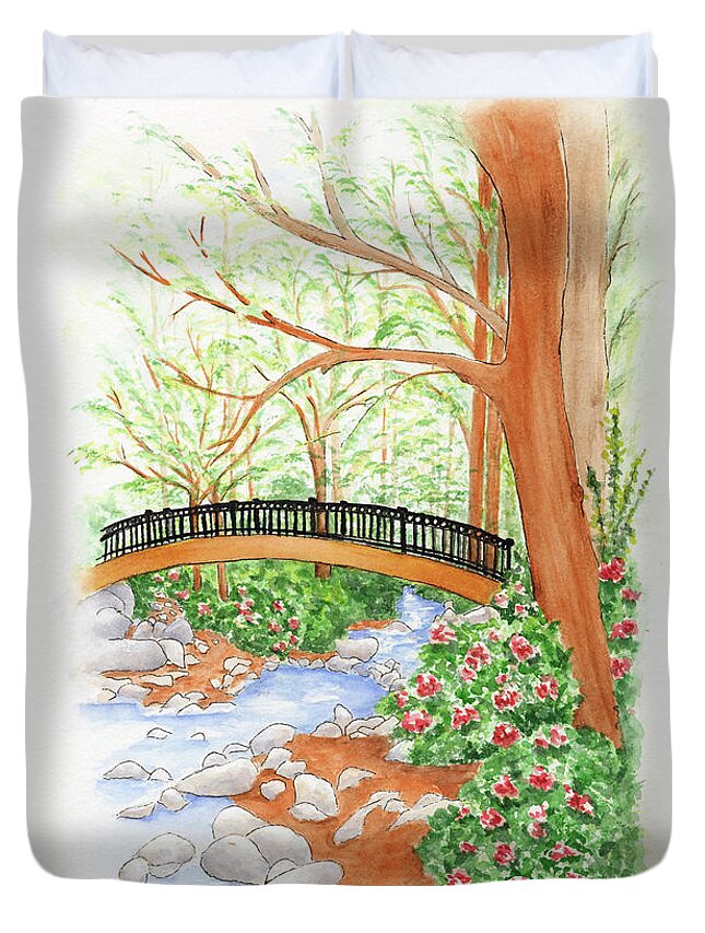 Lithia Park Duvet Cover featuring the painting Creek Crossing by Lori Taylor